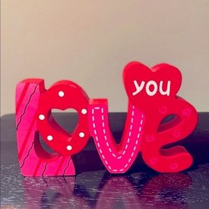 “Love You” Wooden Decal Sign Red & Pink